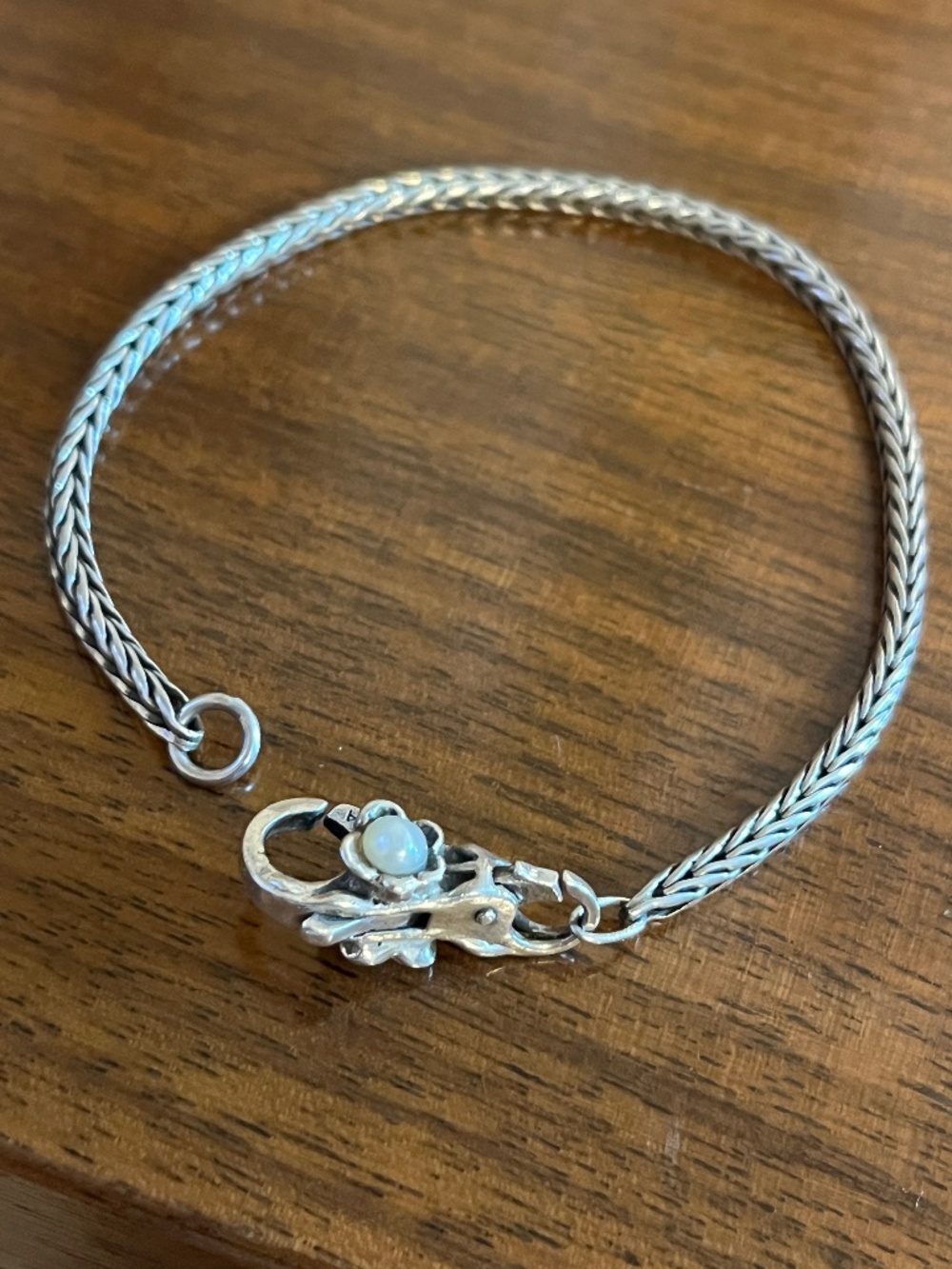 Trollbeads 7" Sterling Silver Bracelet with Pearl Flower Clasp